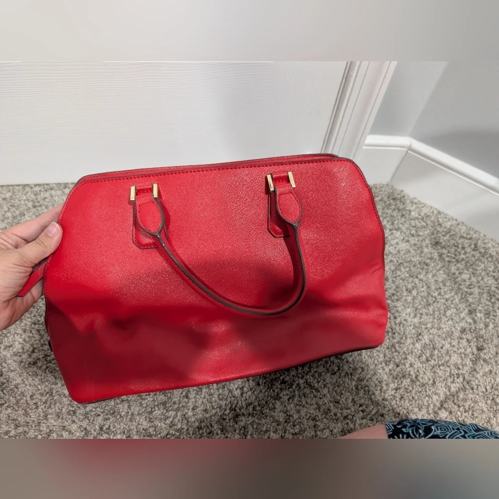 Nine West Fire Orange Red Satchel Handbag with Crossbody Straps
